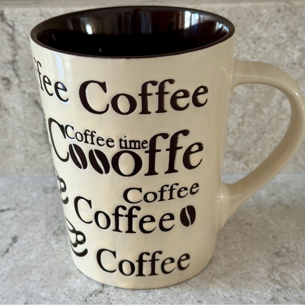 Signature Ceramic Coffee Time Mug Cream with Dark Brown Text